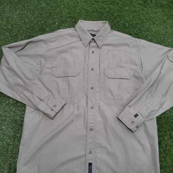 5.11 Tactical shirt Mens Beige Long Sleeve Button Up Winter Warm Size L 4771 - Picture 3 of 7